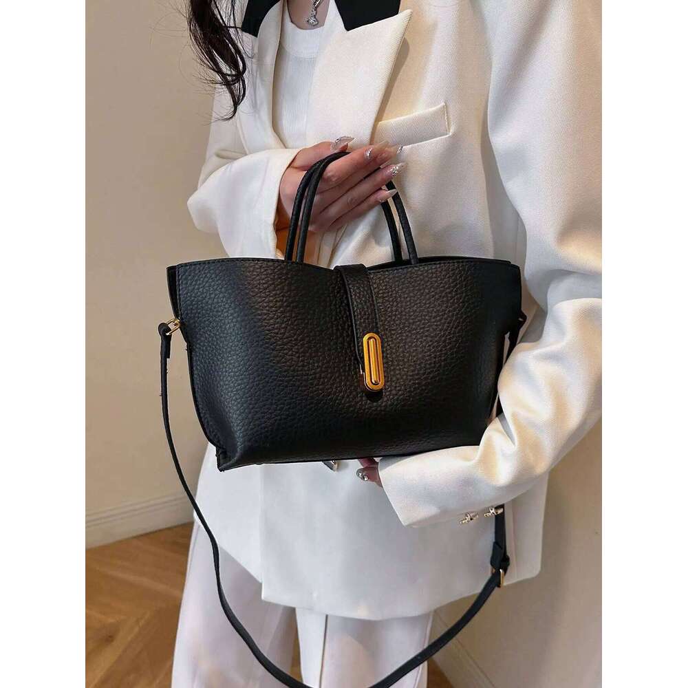 Black Lychee Pattern Handbag Crossbody Single Shoulder Mother-Daughter Bag Set Fashionable Women's Accessory