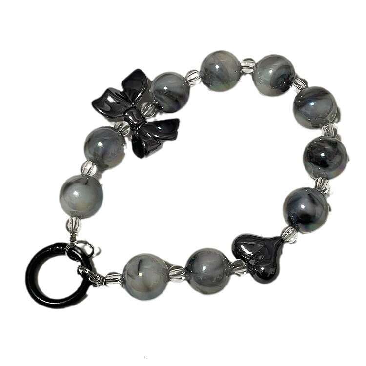 Beaded Chain Bowknot Pendant Keychain Phone Lanyard Colorful Marble Pattern Wrist Heart Women's Style S260126