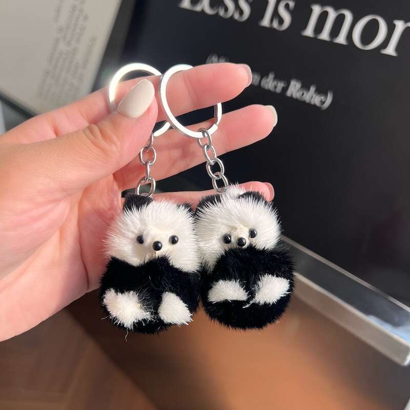 Cute Real Mink Fur Little Panda Car Keychain Pendant Plush Doll Backpack Decoration Small Gift S260126 c0e