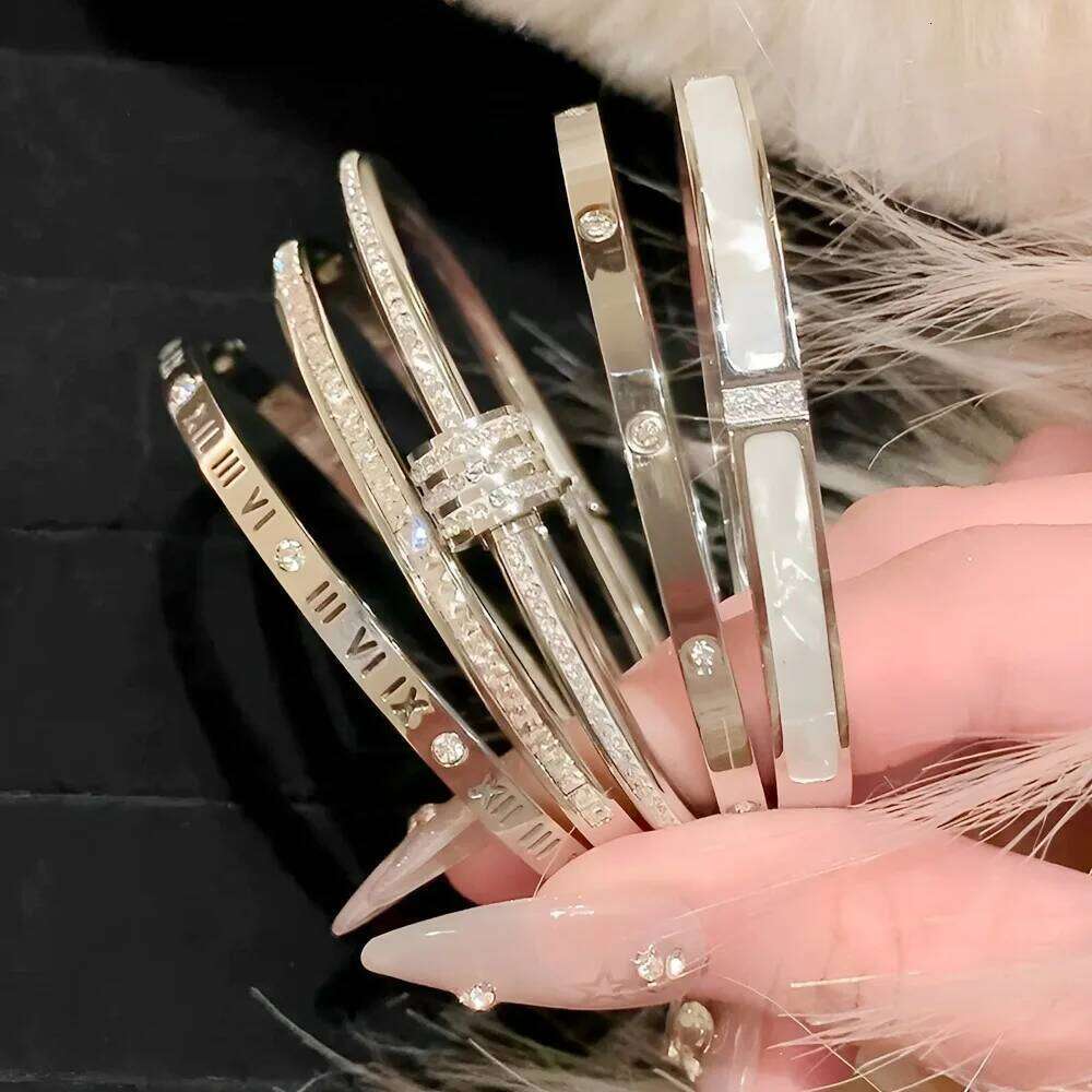 Yupsk 5Pcs/set Silver Color Stainless Steel Bracelet Shiny Zircon Inlaid Stackable Bangles Female Jewelry Gift XJ260127