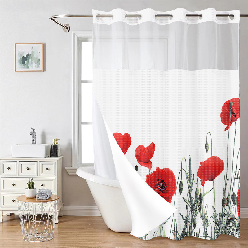 YL-38234 Hot Selling Digital Printed Double-Layer Large Ring Polyester Shower Curtain - Waterproof and Mildew Proof, Floral Bathroom Curtain