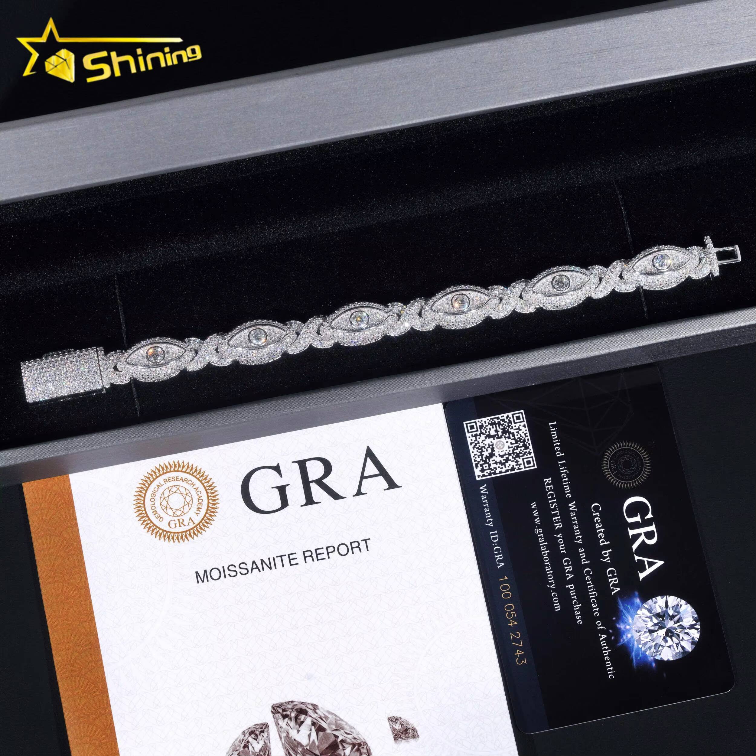 Pass Diamond Tester Silver 925 Gold Plated Hip Hop Jewelry Custom Mens Eye Bracelet VVS Moissanite Cuban Bracelet