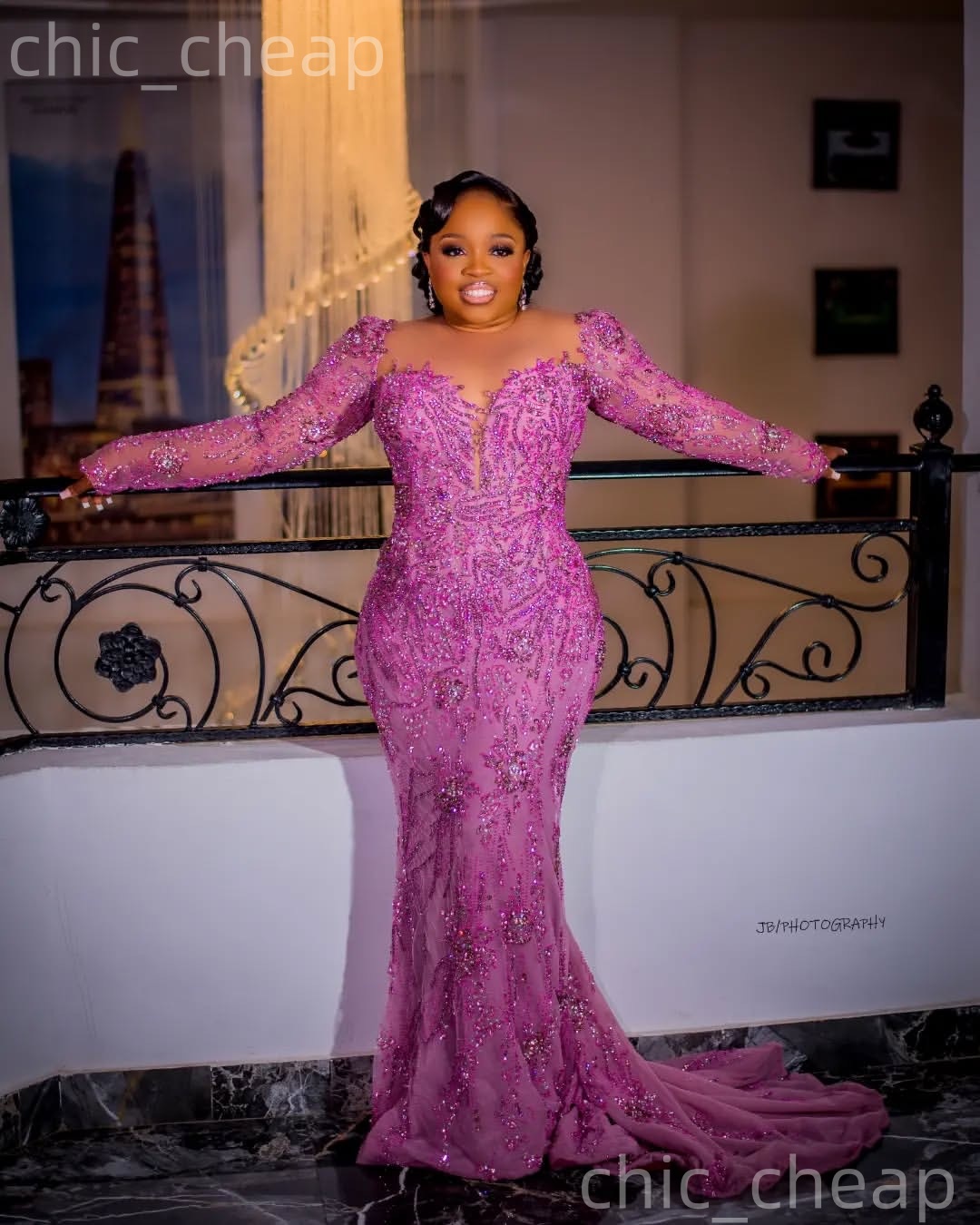 Aso Ebi Lilac Mermaid Prom Dresses 2026 Beaded Crystals Full Sleeves Sequined Evening Formal Party Second Birthday Engagement Gowns Dress For Special 