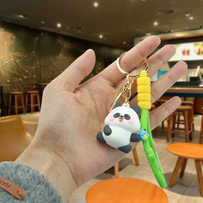 Cute Cartoon Couple Panda Soft Rubber Doll Car Bag Keychain Pendant Small Gift S260126
