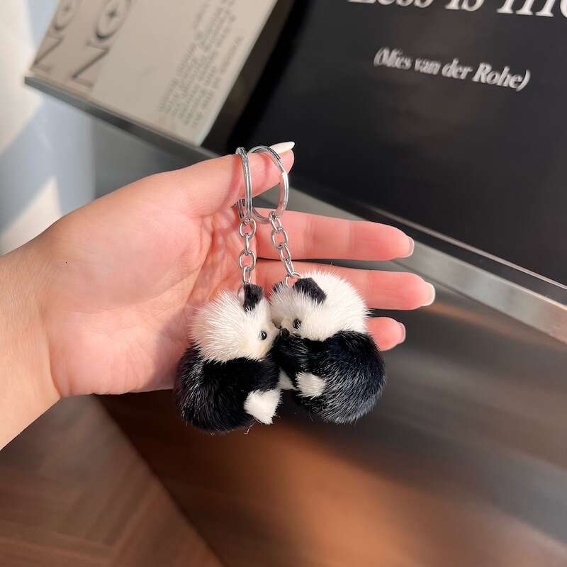 Cute Real Mink Fur Little Panda Car Keychain Pendant Plush Doll Backpack Decoration Small Gift S260126 c0e