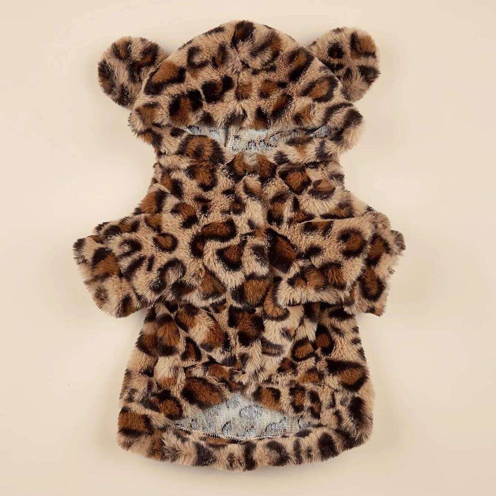 For Small & Medium Dogs, Leopard Hoodie With Ears, Plush Dog Clothes, Pet Apparel