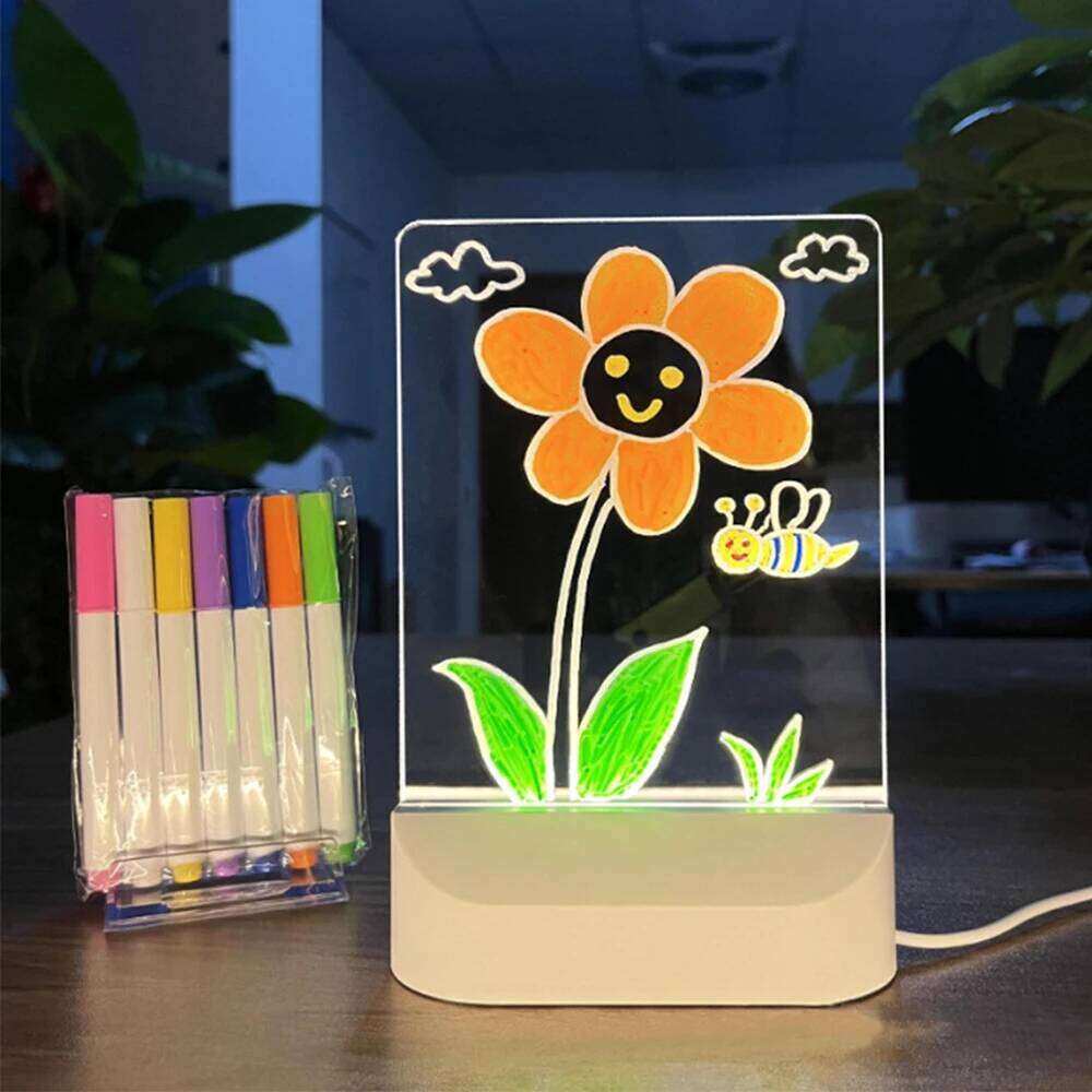 LED Lights Acrylic Message Erasable USB Drawing Board Bedroom Night Light Birthday Gift Z260127