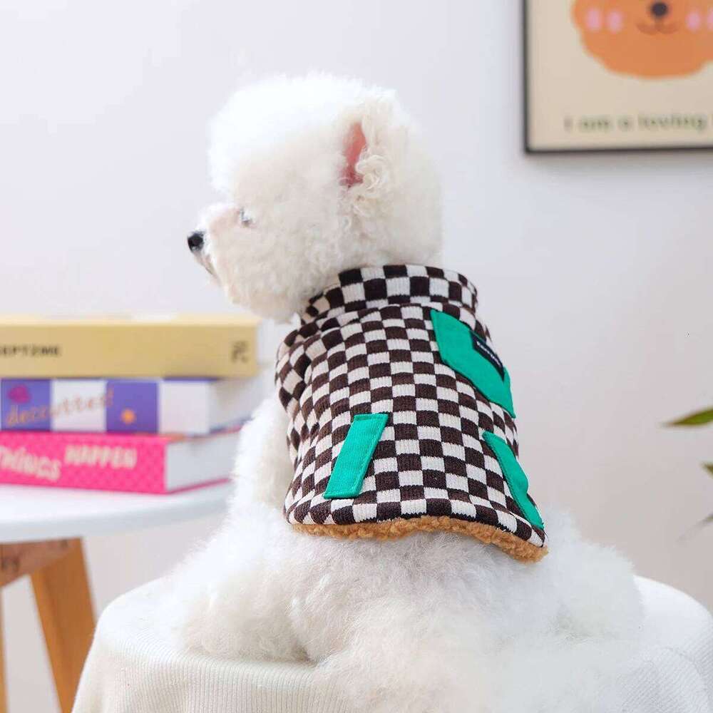 Chessboard Double-Sided Vest Coffee White Grid Dog Thickened Warm Winter Pet Jacket For Dogs And Cats