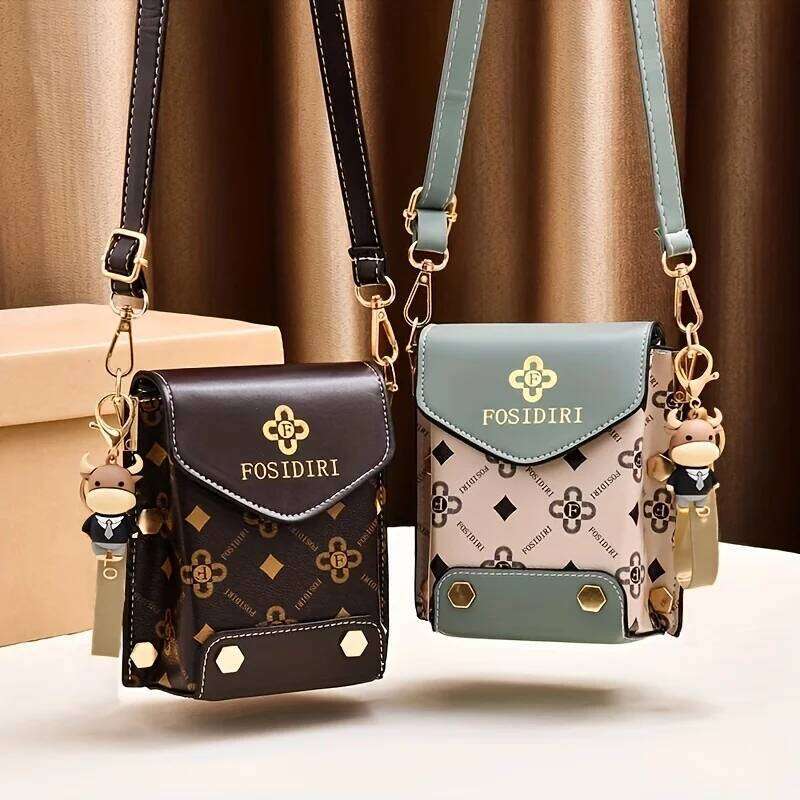 Women's Fashionable Faux Leather Crossbody with Floral, Geometric Pattern, Magnetic Closure, Adjustable Strap,Everyday Bag