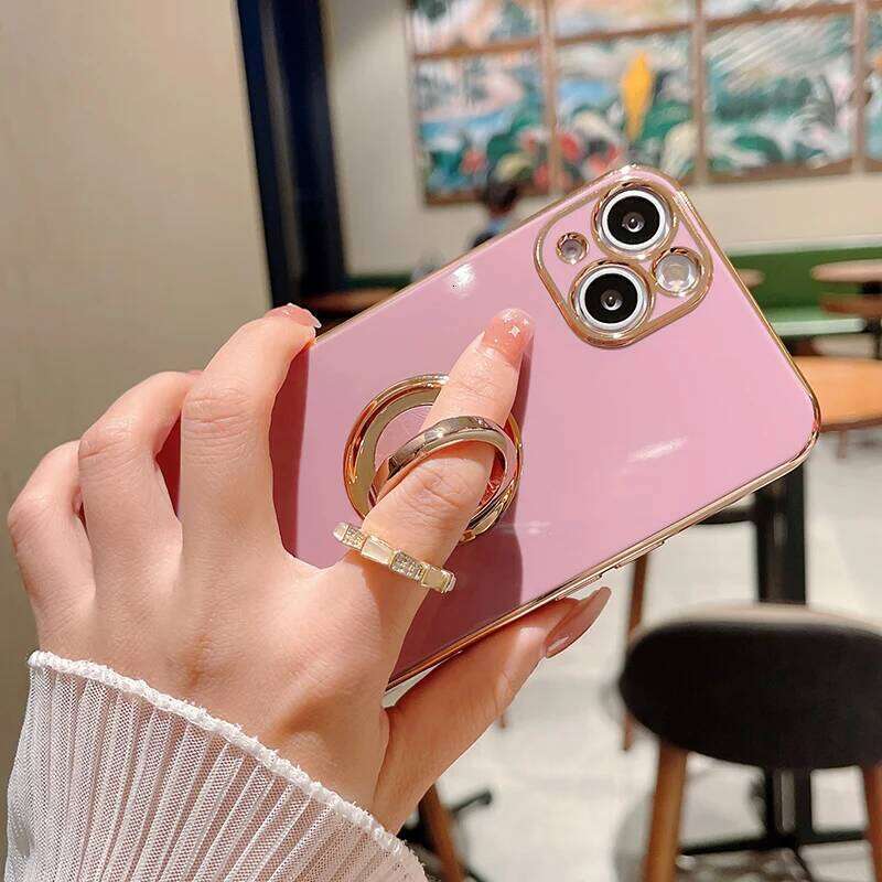 Luxury Plating Finger Ring Holder 17 Air 13 14 Pro Max 16 15 12 Soft Phone Cover For iPhone 11 Case 26H0127