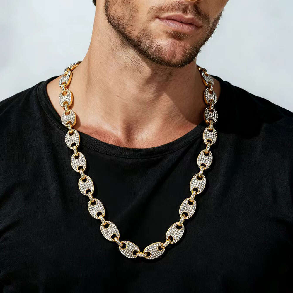 luxury necklace Big Gold Hip Hop Full Diamond Neck Chain DIY Bracelet Cuban Anklet Pig Nose Necklace