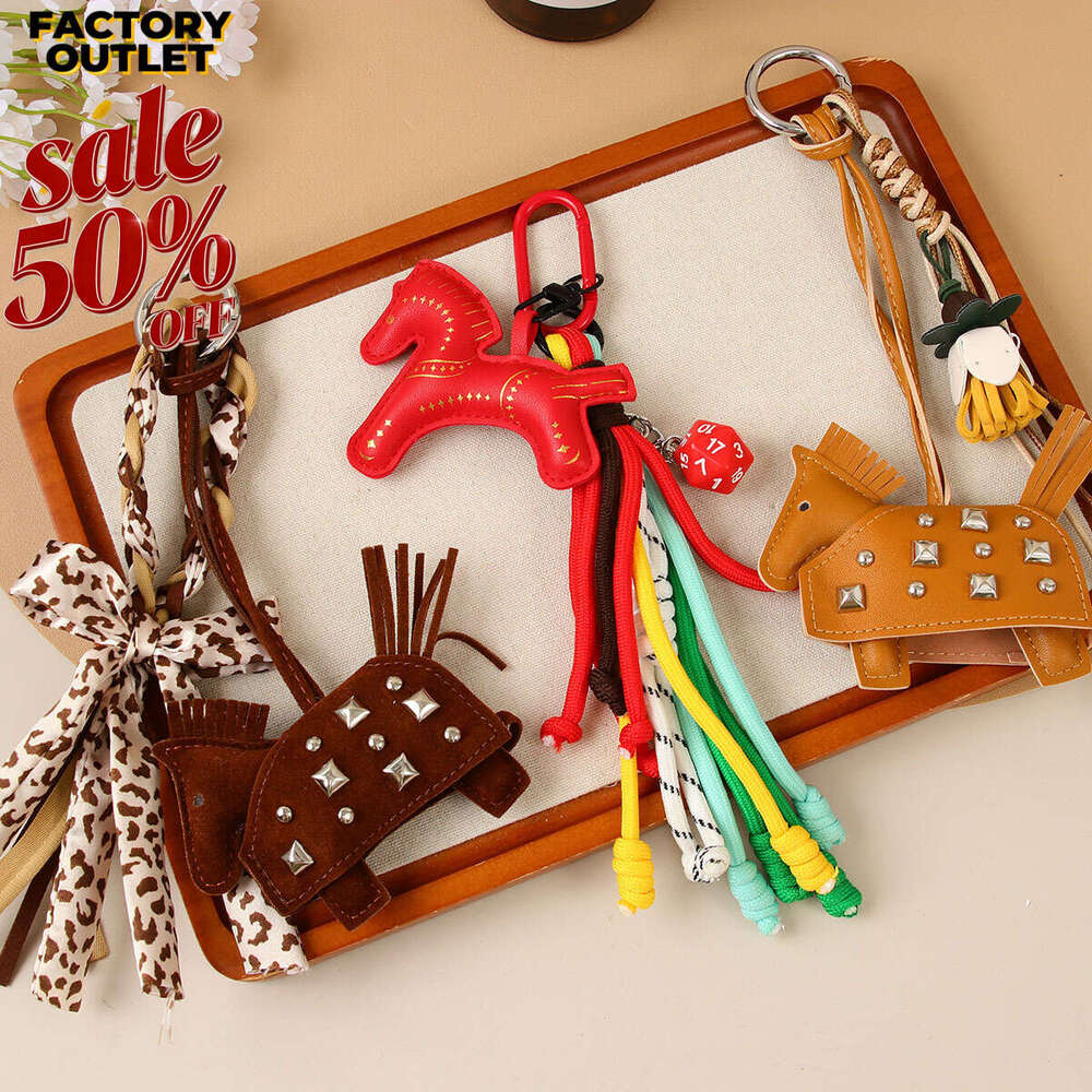 Little horse pendant necklace keychain Artificial leather rivet warhorse decoration Tassel Bag Charm for Casual Outfits & Travel Backpack