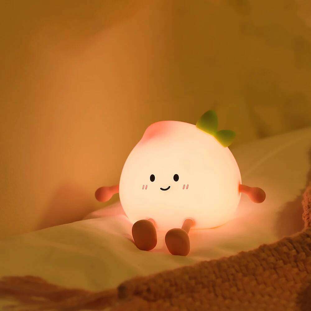 Cute Silicone Peach Night Light Rechargeable LED Nursery Nightlight 7 Colors Tap Control Bedside Lamp for Bedroom Christmas Gift Z260127