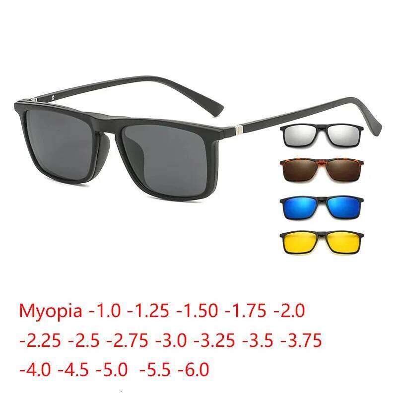 6 In 1 Polarized Myopia Sunglasses Men Women Magnetic Clip On Glasses TR90 Optical Prescription Eyeglass Frames -0.5 ~ -10 Z260127