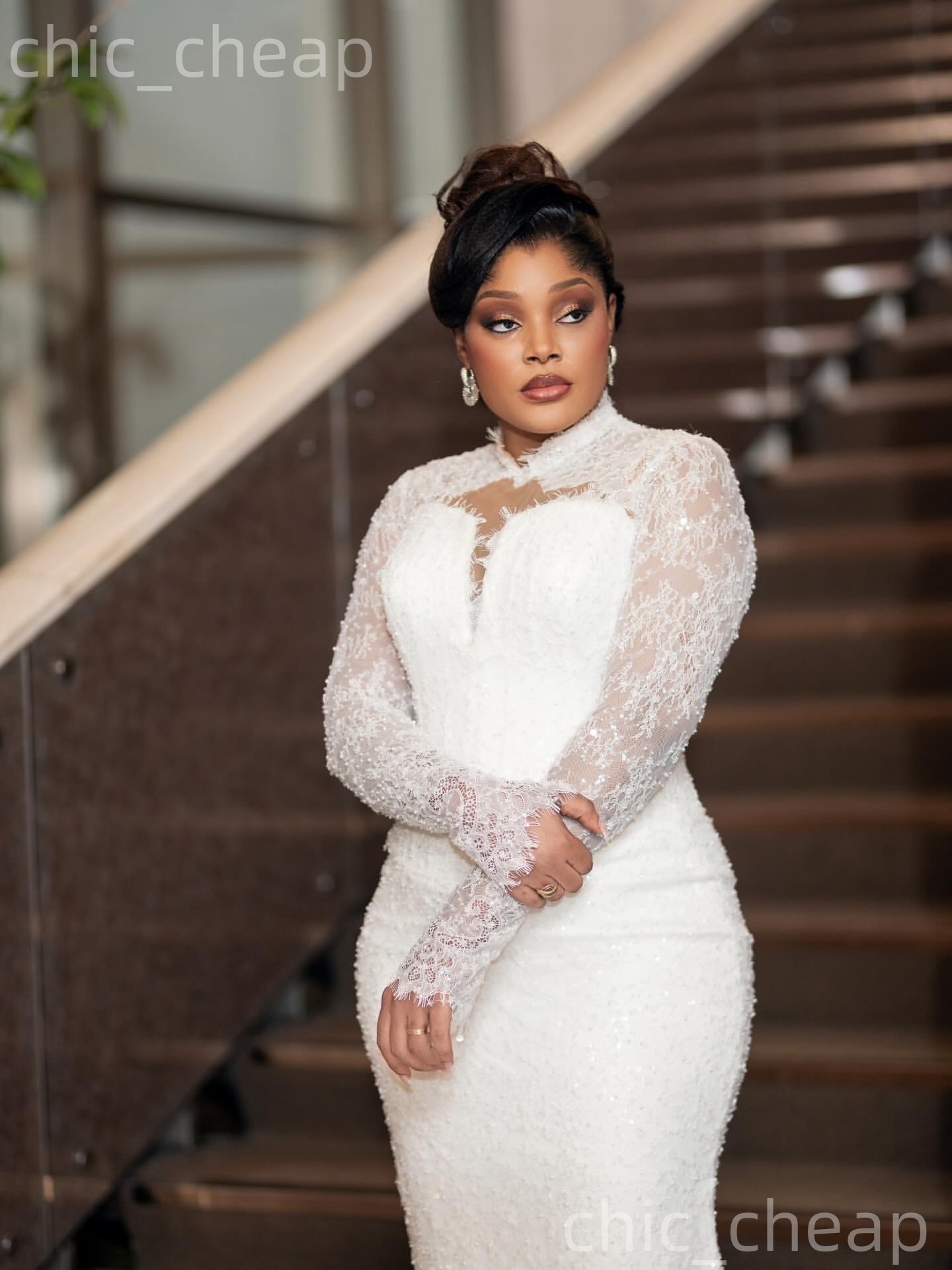 African Aso Ebi 2026 Ivory Mermaid Wedding Dress High Neck Full Sleeves Beaded Lace Detachable Train Vintage Charming Bridal Gowns Dresses ZJ235