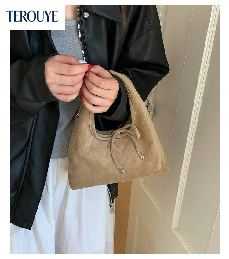 TEROUYE Korean style niche suede design bow handbag autumn and winter new retro luxury armpit bag women's shoulder bag fashion trend