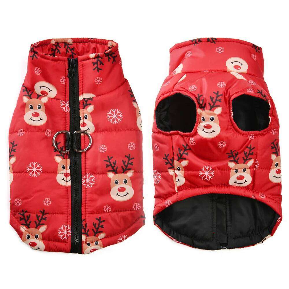 New Year Pet Coat Christmas Deer Print Dog Jacket With D-ring Waterproof Pets Costume For Small Medium Dogs Bulldog Clothes XJ260127