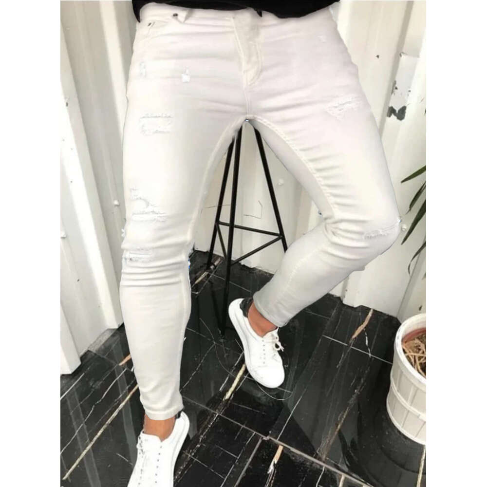 Springtime Men's Skinny Stretch Ripped Male Jeans Slim Fit Denim Trousers Streetwear Gradient White Black Jogging Jeans Men X0621