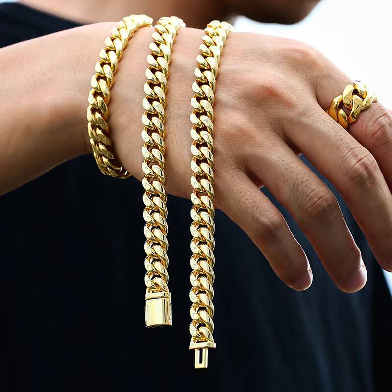 Cheapest Price 10mm Rapper Jewelry Stainless Steel Necklace Hip Hop 18k Gold Plated Miami Cuban Link Chain