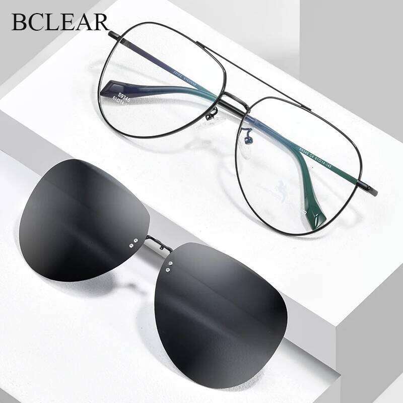 Optical Spectacle Big Frame Men With Clip On Sunglass Polarized Magnetic Glasses Fashion Prescription Eyeglasses Double Bridge Z260127