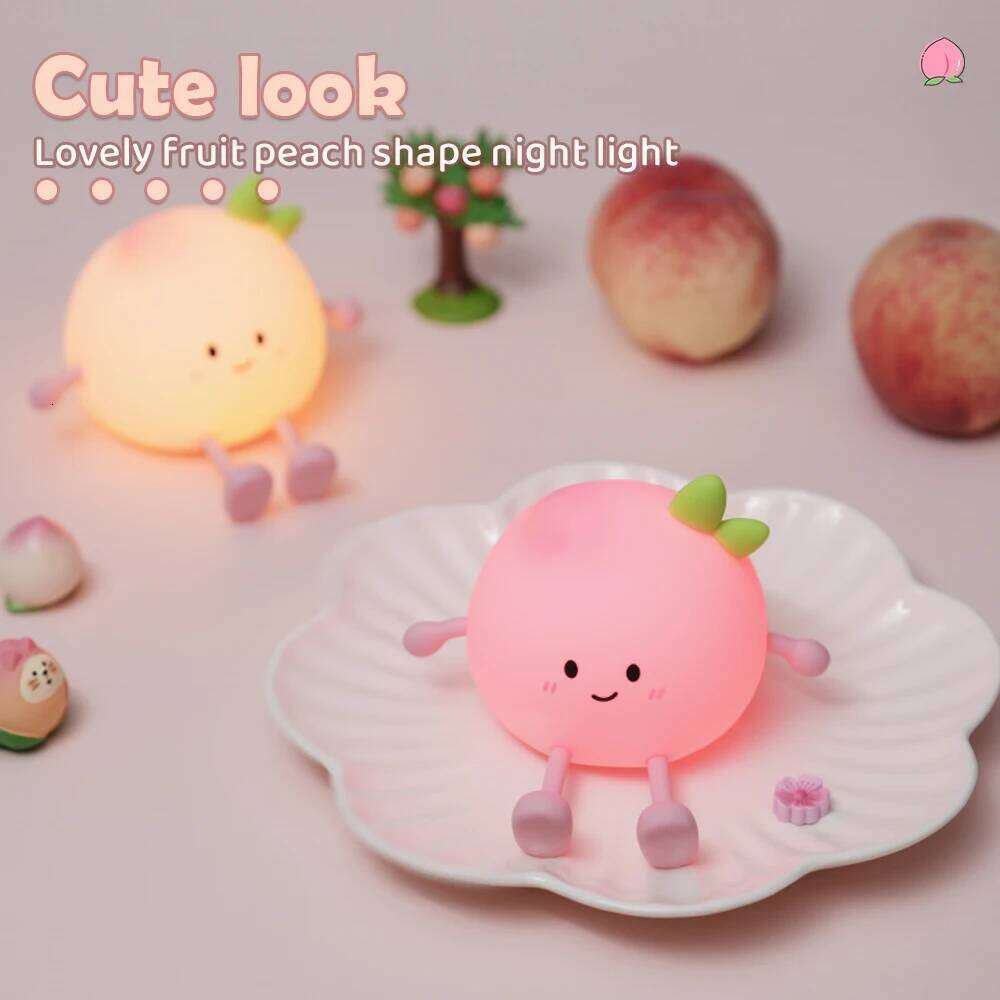 Cute Silicone Peach Night Light Rechargeable LED Nursery Nightlight 7 Colors Tap Control Bedside Lamp for Bedroom Christmas Gift Z260127