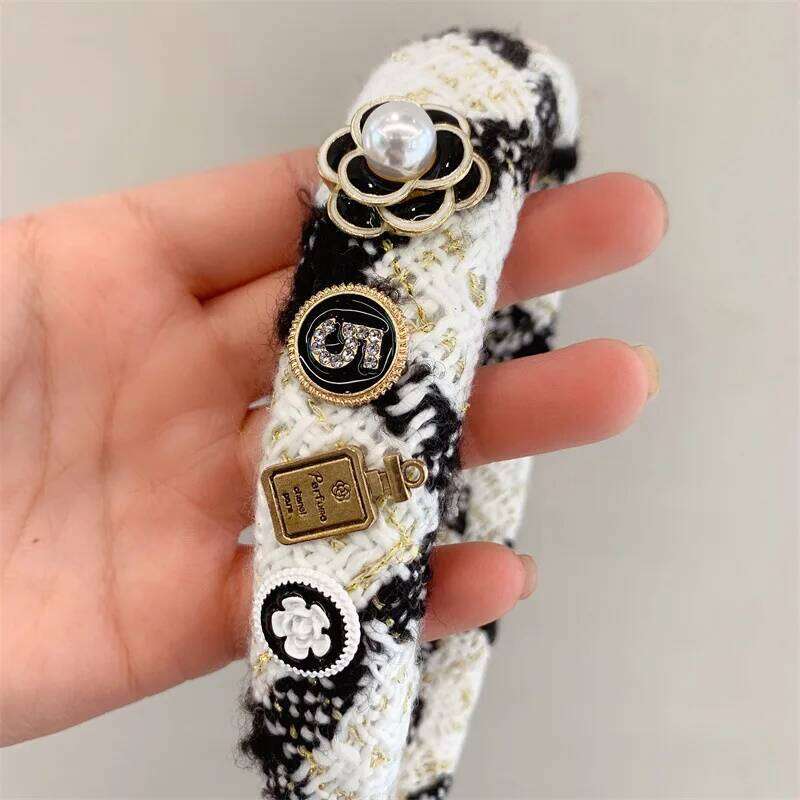 Luxury Design Y2k Autumn/Winter Women's Black And White Grid Headband Fashion Hair Accessories - view 4