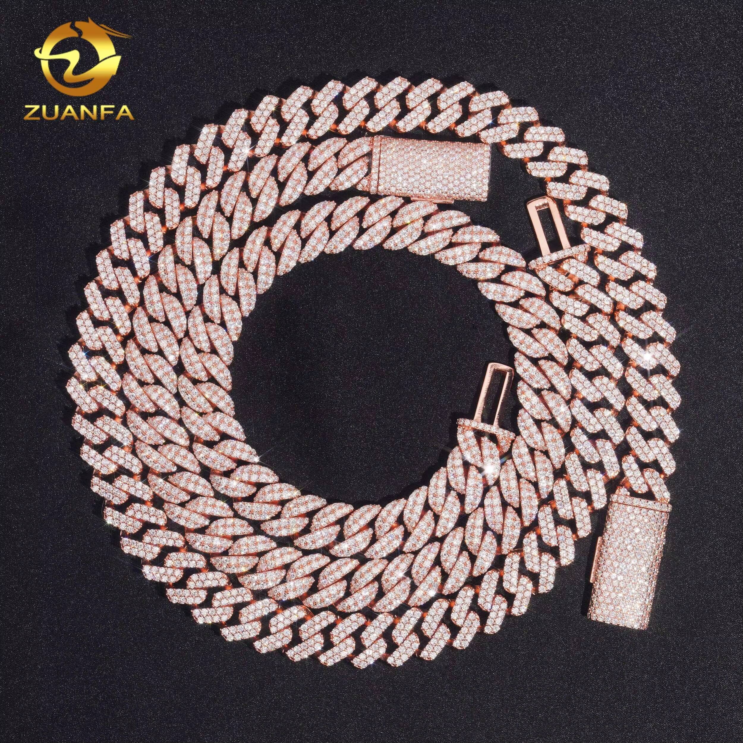 12mm Rose Gold 925 Silver Iced Out Jewelry Bracelet VVS D Moissanite Diamond Hip Hop Cuban Link Chain Necklace GRA Certificate