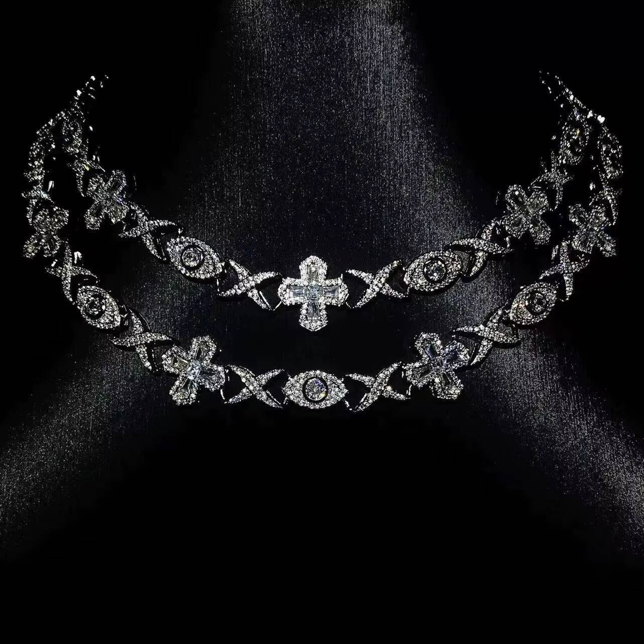 Moissanite New Cool Men Boy Jewelry Iced Out 5A Cubic Zirconia CZ Evil Eye Cross Charm Pendant Hip Hop Necklace