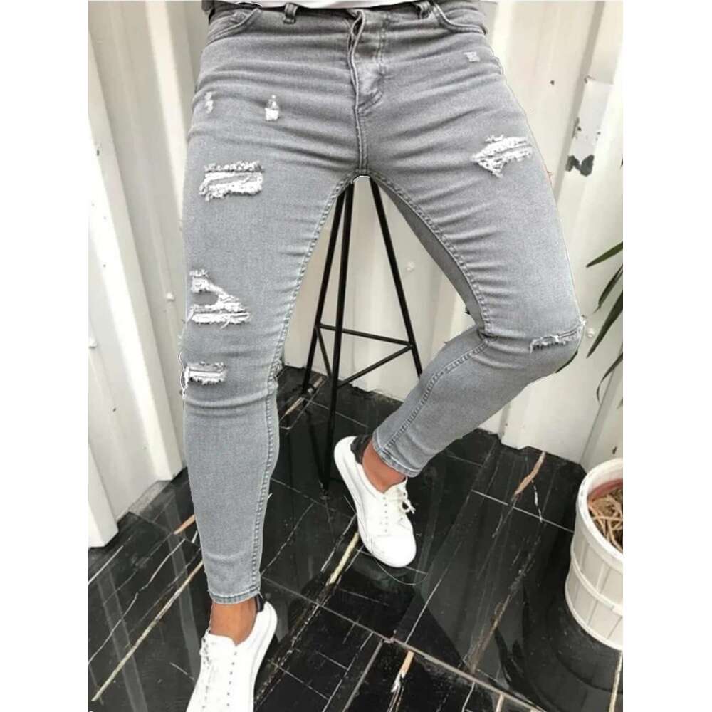 Springtime Men's Skinny Stretch Ripped Male Jeans Slim Fit Denim Trousers Streetwear Gradient White Black Jogging Jeans Men X0621