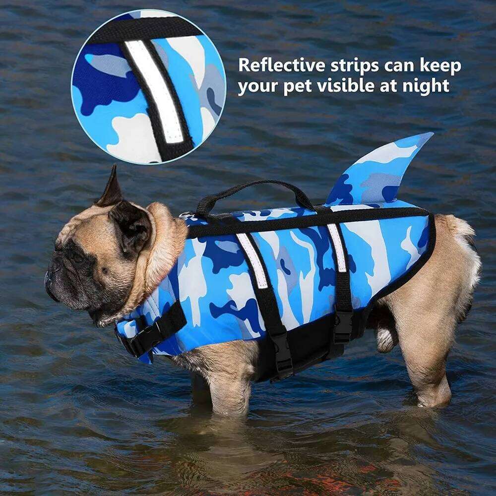 Jacket Life Vest Collar Harness Pet Dog Swimming Summer Swimwear Clothes Camouflage Shark Blue Fuchsia XJ260127