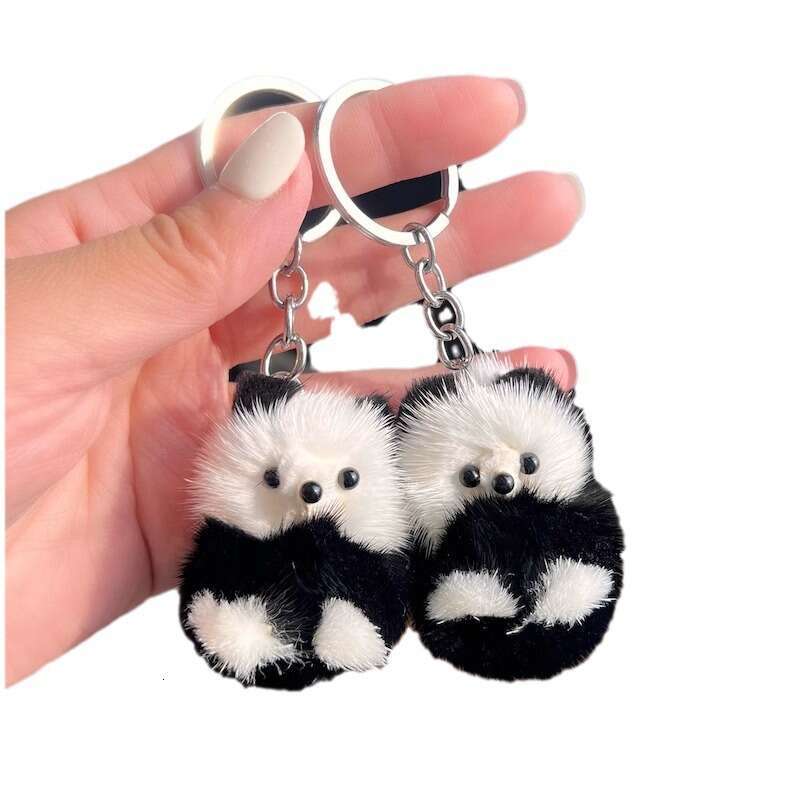 Cute Real Mink Fur Little Panda Car Keychain Pendant Plush Doll Backpack Decoration Small Gift S260126 730
