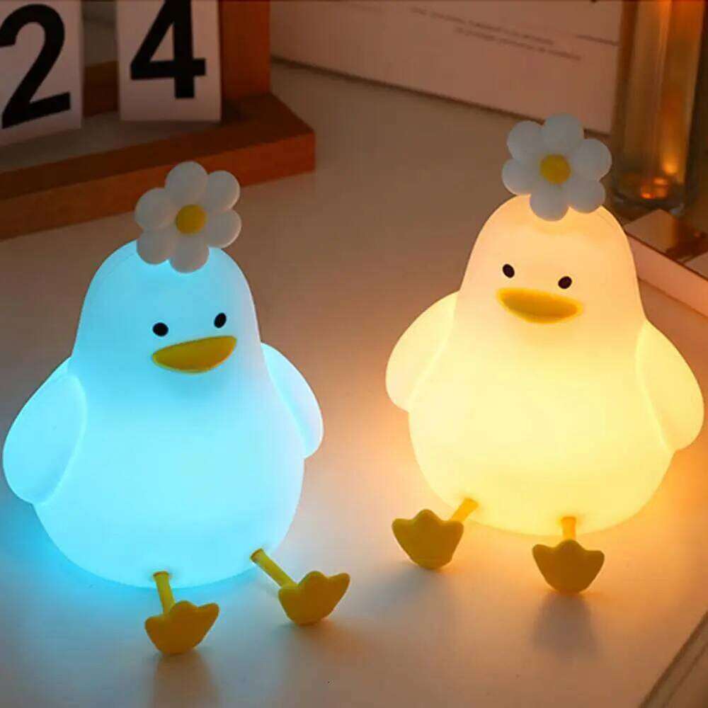 Cute Duck Led Night Light Squishy Silicone Bedside Table Rechargeable Touch Lamp Bedroom Decor Novelty Gifts Z260127