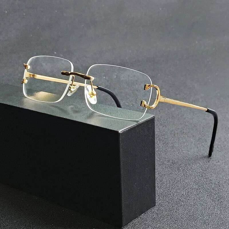 HBK Retro Rimless Sunglasses For Women Men Small Square Gold Frame Brand Design Tea Shades Rectangle UV400 Zonnebril Eyewear Z260127