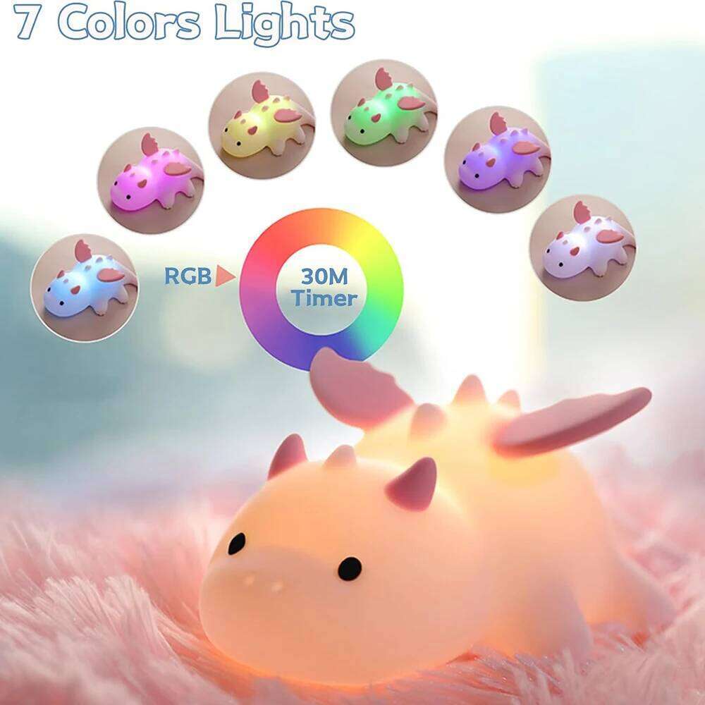 Cute Baby Dragon Night For Kids Room Silicone Color Changing 3 Level Dimmable Nursery Sleeping Light Kawaii Bedside Lamp Z260127