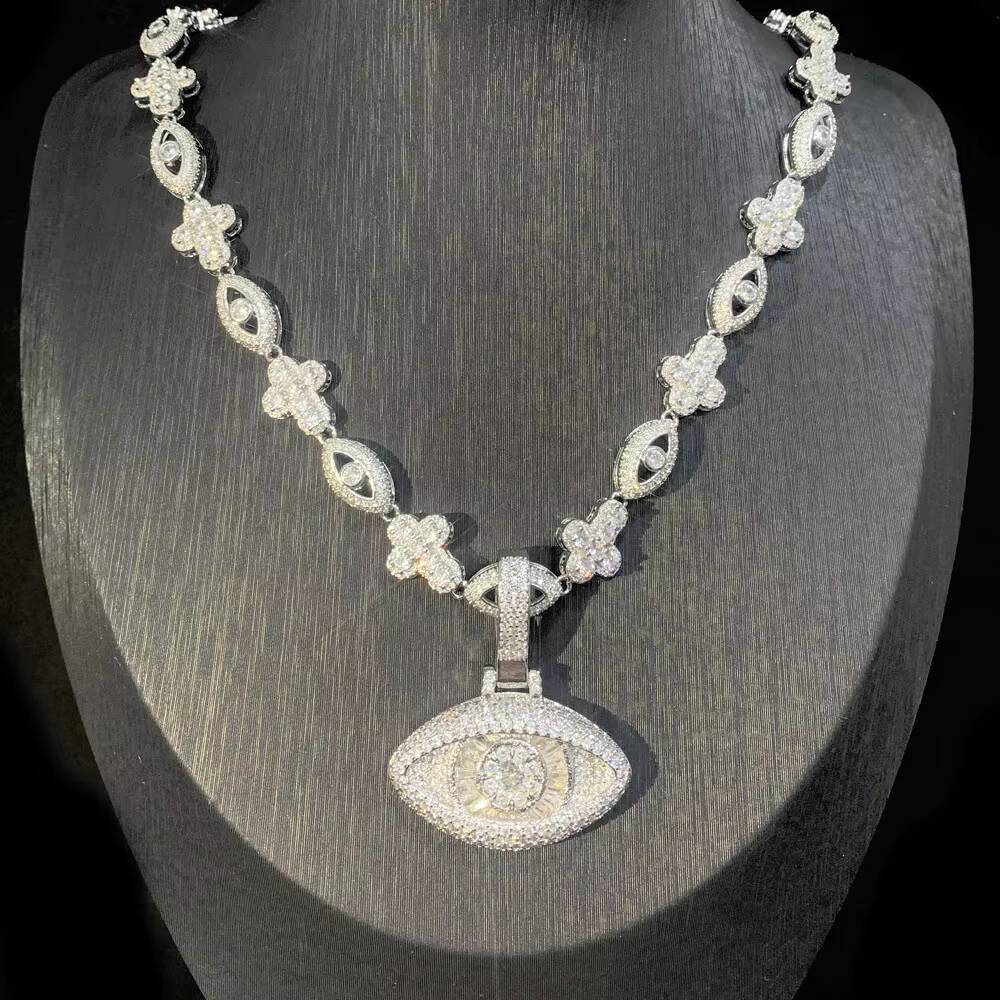 Hip Hop Cross Eye Pendant with Cuban Chain Necklace Set 5A Zircon Real Gold Plated Jewelry