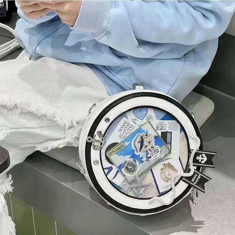 Y2K Cute Nautical Theme Ita Kawaii Girl Transparent Shoulder DIY Display Backpack Students Round Messenger Crossbody Bag