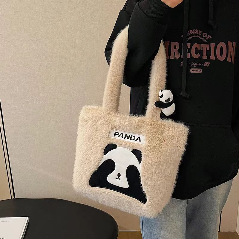 Cross-Border Supply Style Panda Backpack Cute Large Capacity Plush Shoulder For Girls College Students Tote Bag