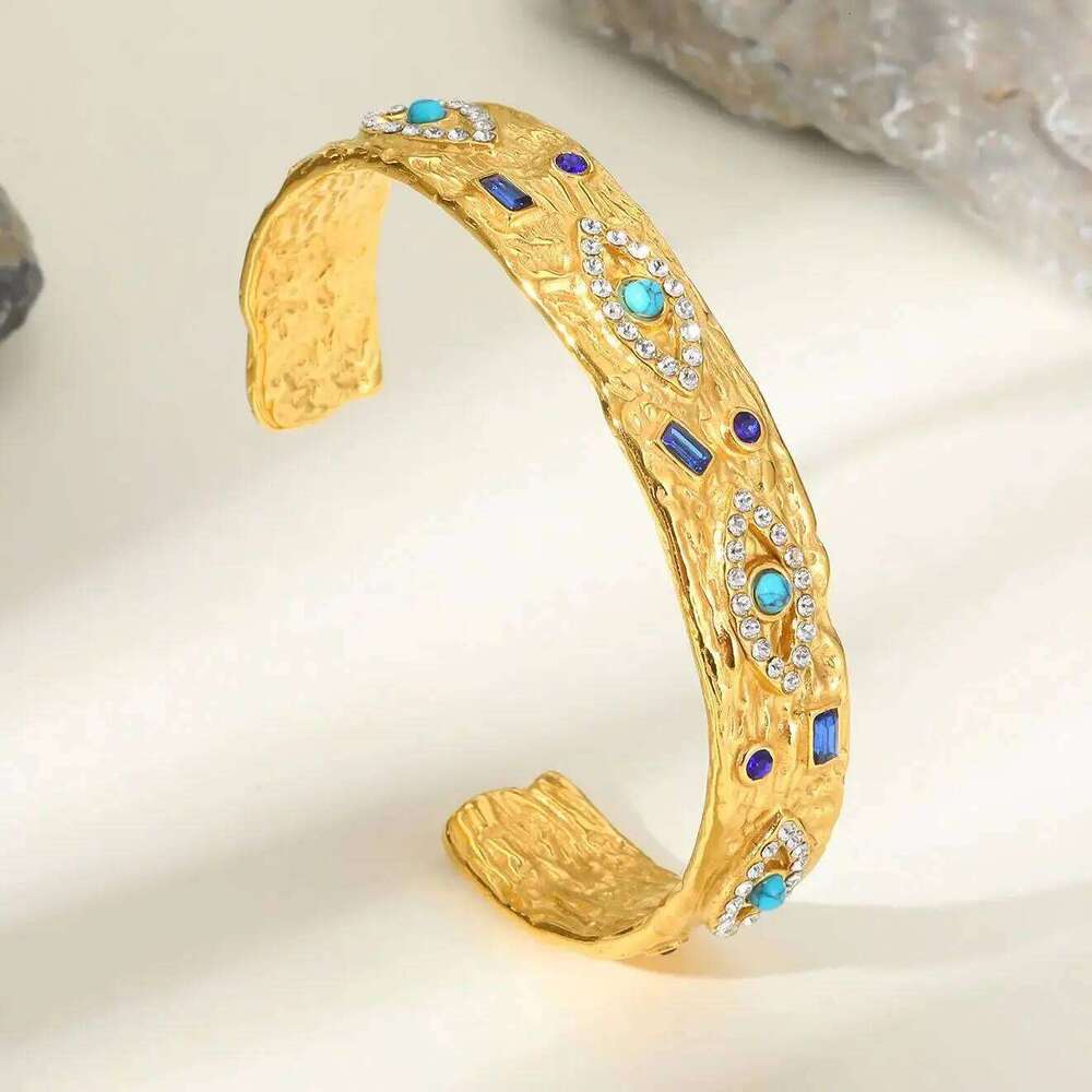 Luxury Zircon Turquoise Eye Cuff Bracelet for Women, Waterproof Stainless Steel Open Bracelets,Fashion Mother's Day Gift Jewelry XJ260127