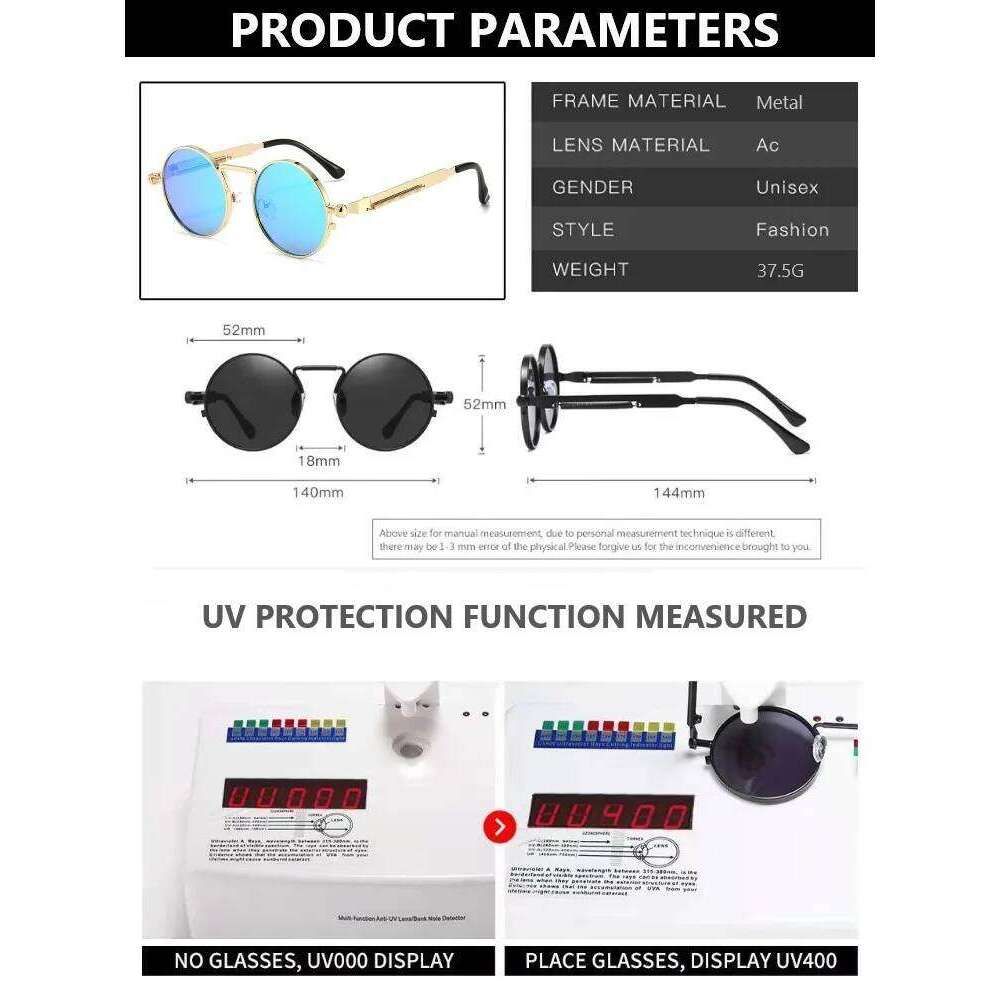 Metal Vintage Punk Style Sunglasses Men Retro Round Y2K Cyberpunk Women Sun Glasses Fashion Eyewear Gafas Sol Mujer UV400 Z260127