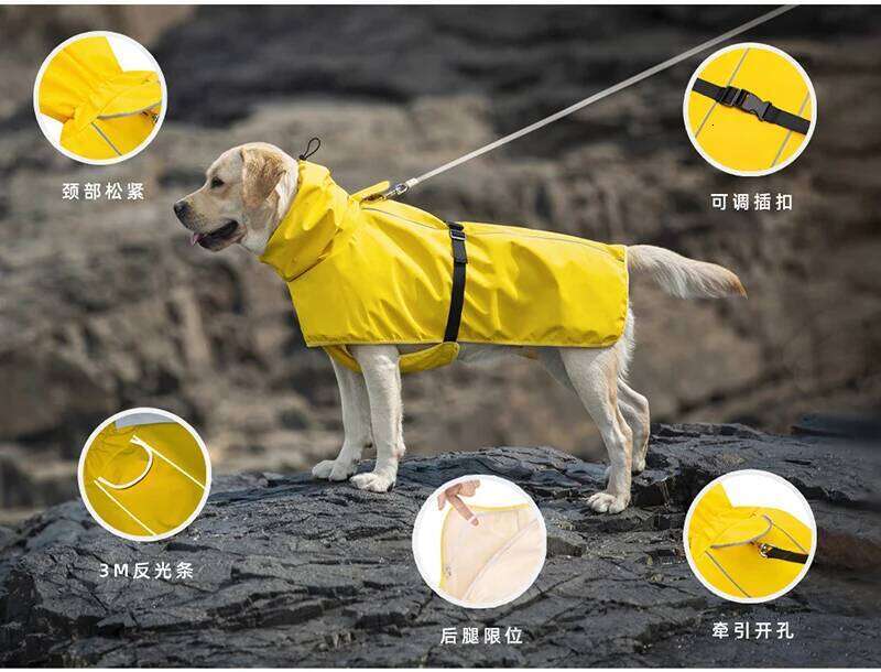 Reflective Raincoat with Adjust Hood Pet Poncho Body Coverage Turtleneck Waterproof Dog Rain Jacket for Medium Large Dogs XJ260127