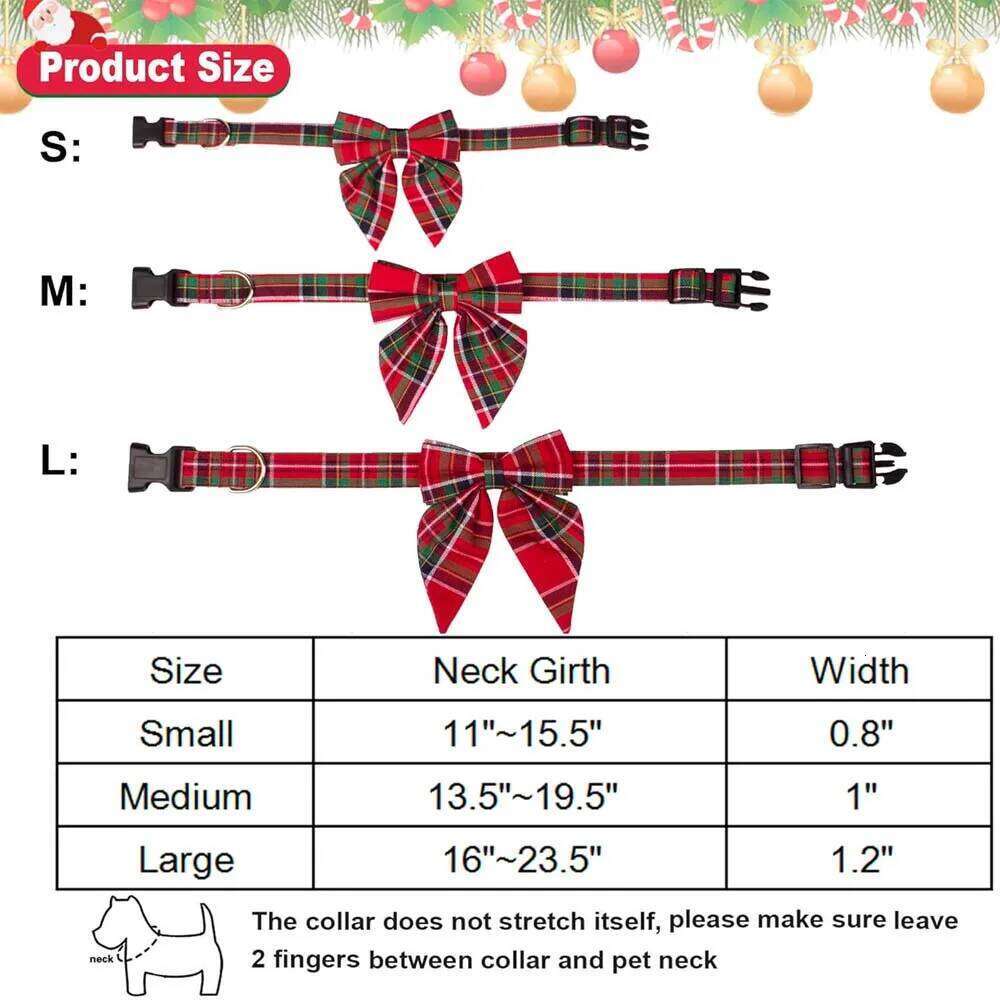 Bow Collar Adjustable & with Cotton Red Green Plaid Bowtie Dog Christmas Collars for Small Medium Large Dogs Pets pet supplies