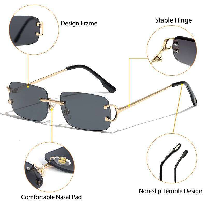 HBK Retro Rimless Sunglasses For Women Men Small Square Gold Frame Brand Design Tea Shades Rectangle UV400 Zonnebril Eyewear Z260127