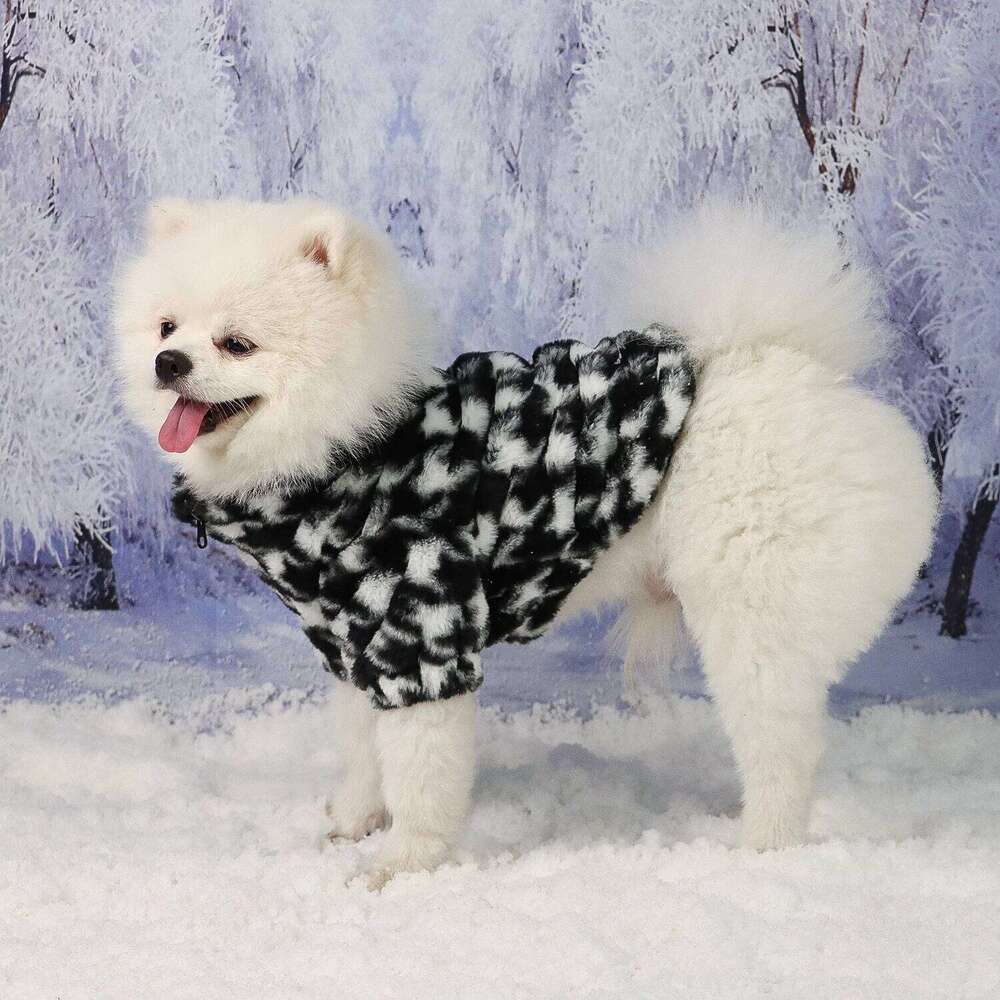 Pet Fuzzy Coat Cat Puppy Clothes Classic Houndstooth Pattern Sweatshirt Dog Plush Outfits Autumn Winter For Small Me