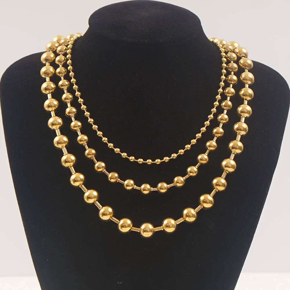 3/6/8mm Ball Necklaces Stainless Steel For Women Gold/Silver Color Metal Big Bead Chain Choker Men Jewelry Accessories 26W01127