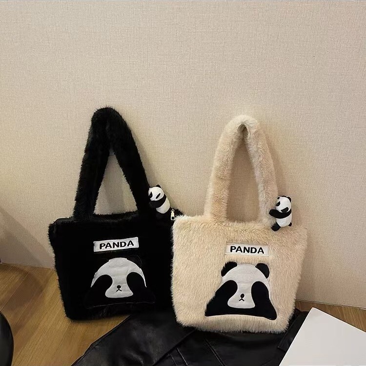 Cross-Border Supply Style Panda Backpack Cute Large Capacity Plush Shoulder For Girls College Students Tote Bag