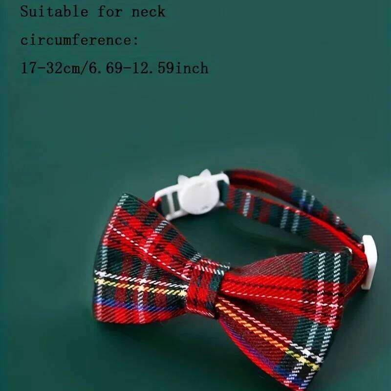 Tie 1pc-Adjustable Plaid Bow Pet Collar With Bell - & Durable Nylon, Fashionable Accessory For Cats & Small Dogs pet supplies - Nylon, &