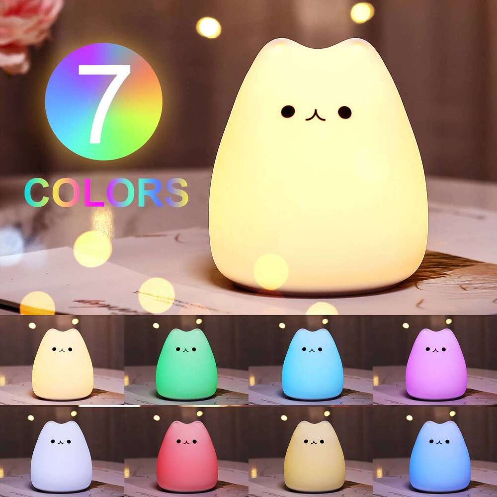 Mini Kawaii Popular Cat Baby Night Lamp 7-color Pat Touch Color-changing Eye Protection Bedroom Bedside Nightlight Gift Children Z260127