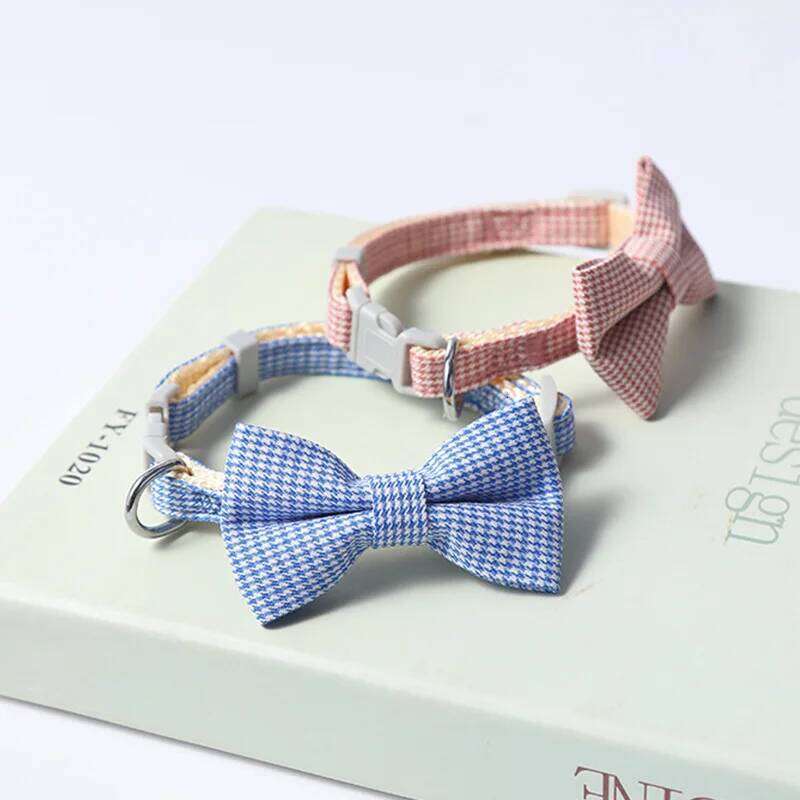 Ring Solid Cute Plaids Color Dogs Cat Bow Pet Accessories Plaid Collar Fashionable Adjustable Checkered & Sweet pet supplies