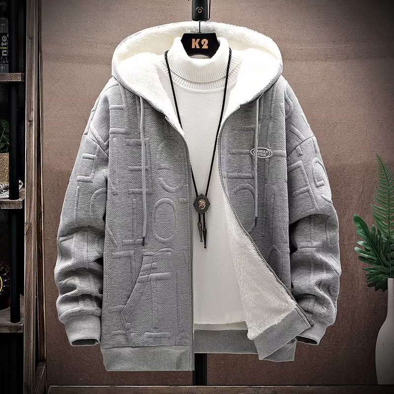 Free Shipping Winter New Men Fashionable Thick Zipper Hoodie Trendy Loose and Versatile Coat