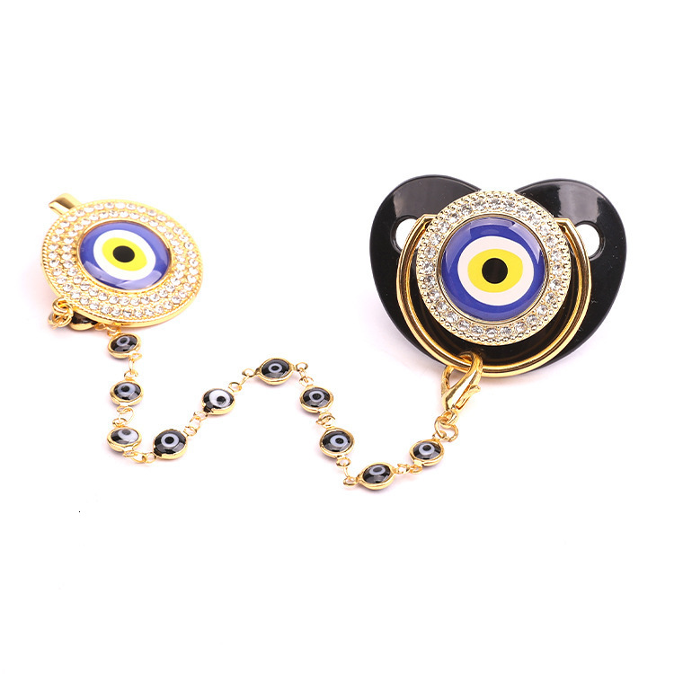 White Pacifiers Evil Eye With Chain Clip born Silicone Pacifier Gold Bling Infant Nipple BPA Free Baby Chupetero 251107